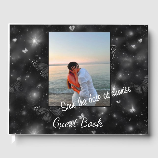 Libro De Visitas Guarde la fecha al amanecer - Mariposas de brillo  (Anverso)