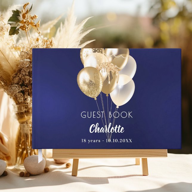 Libro De Visitas Guest book birthday navy blue gold balloons (Subido por el creador)