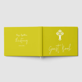 Libro De Visitas Guest Book Floral Cross Christening Yellow