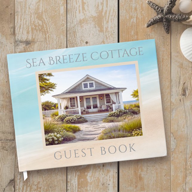Libro De Visitas Guest Book for Beach House or Vacation Rental (coastal calm, sand and blue ocean guest book for short term rental)