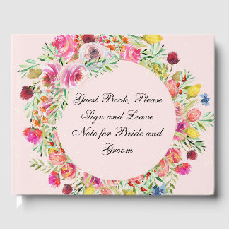Libro De Visitas Guest Book with Pink Floral Wreath