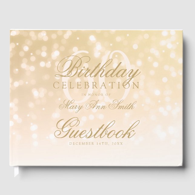 Libro De Visitas Guestbook 60th Birthday Gold Bokeh Sparkle Lights (Anverso)