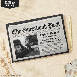 Libro De Visitas Guestbook Boda único estilo periódico negro