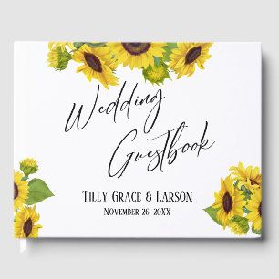 Libro De Visitas Guestbook de escritura a mano de girasoles de colo