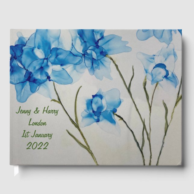 Libro De Visitas Guestbook Wedding Blue Flowers  (Anverso)