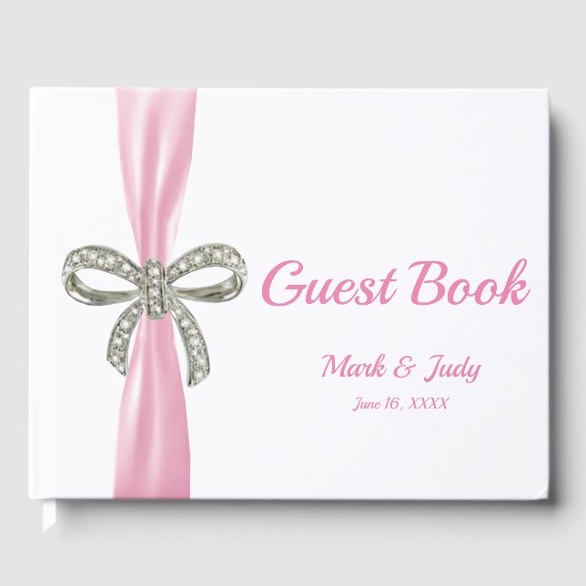 Libro De Visitas Guía Boda de Cinta Rosa Diamond Bow (Anverso)