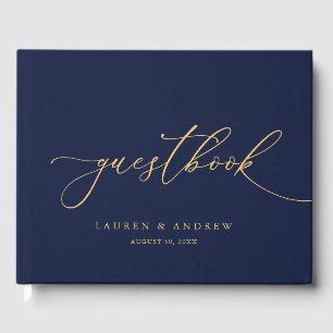 Libro De Visitas Guía de Bodas Navy Blue & Sunflower Gold 1