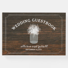Libro De Visitas Guía del Boda Barn Wood + Baby's Breath Jar