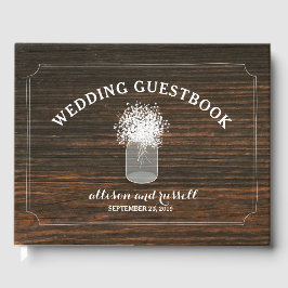 Libro De Visitas Guía del Boda Barn Wood + Baby's Breath Jar
