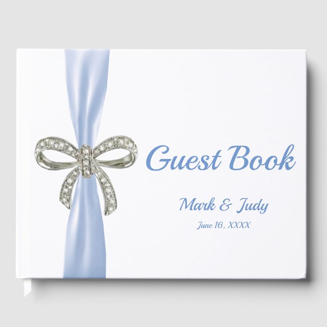 Libro De Visitas Guía del Boda de Blue Ribbon Diamond Bow (Anverso)