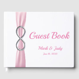 Libro De Visitas Guía del Boda de la cinta rosada con infinito plat
