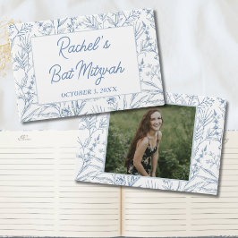 Libro De Visitas Guía personalizada de Dainty Blue Floral Mitzvah