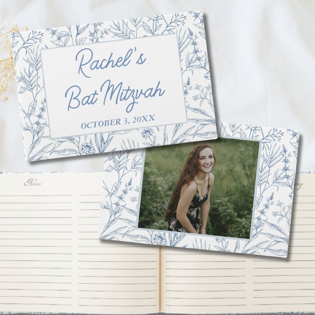 Libro De Visitas Guía personalizada de Dainty Blue Floral Mitzvah (Personalized Dainty Blue Floral Mitzvah Guestbook
)