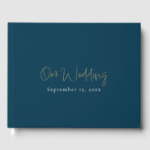 Libro De Visitas Guión azul y oro moderno, boda minimalista