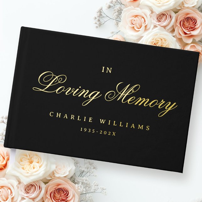 Libro De Visitas Guión caligráfico en el funeral de amor negro (Calligraphy script in loving memory funeral black foil guest book)