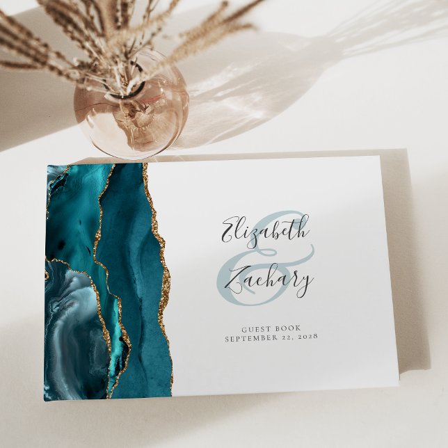 Libro De Visitas Guión de oro del Agate Azul Verde azulado moderno (Subido por el creador)