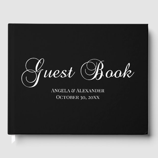 Libro De Visitas Guión decorativo blanco sobre negro personalizado (Anverso)