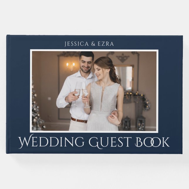 Libro De Visitas Guión elegante blanco y azul | Foto (Anverso)