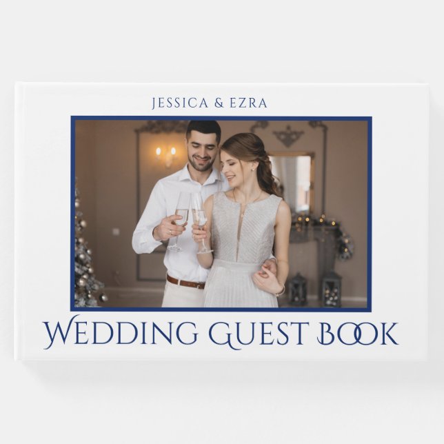 Libro De Visitas Guión elegante blanco y azul | Foto (Anverso)
