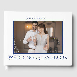 Libro De Visitas Guión elegante blanco y azul | Foto