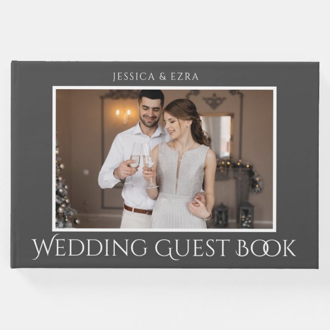 Libro De Visitas Guión elegante blanco y gris | Foto (Anverso)