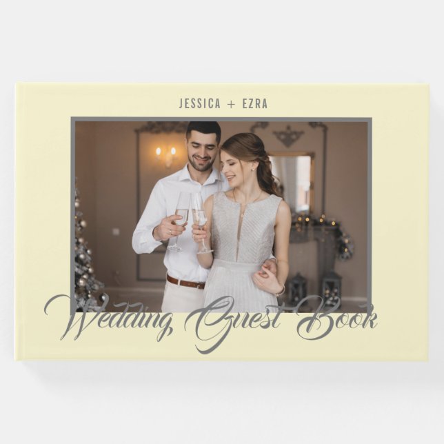 Libro De Visitas Guión elegante gris y amarillo suave | Foto (Anverso)