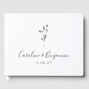 Libro De Visitas Guión floral simple Personalizado Boda Boho blanco