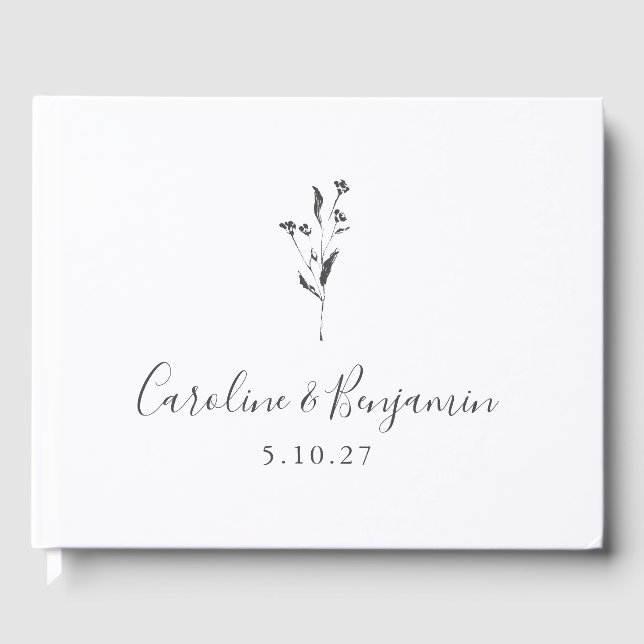 Libro De Visitas Guión floral simple Personalizado Boda Boho blanco (Anverso)