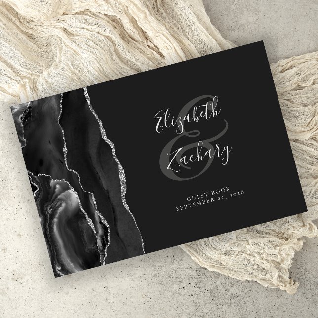 Libro De Visitas Guión negro moderno agate plateado oscuro (Subido por el creador)