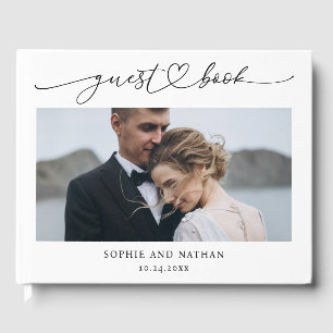 Libro De Visitas Guión romántico con corazón y foto   Boda