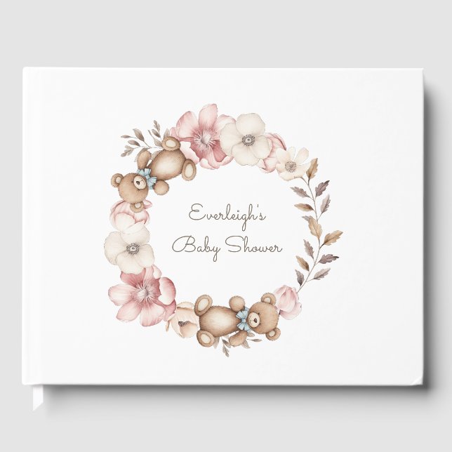 Libro De Visitas Guirnalda floral de oso de peluche (Anverso)