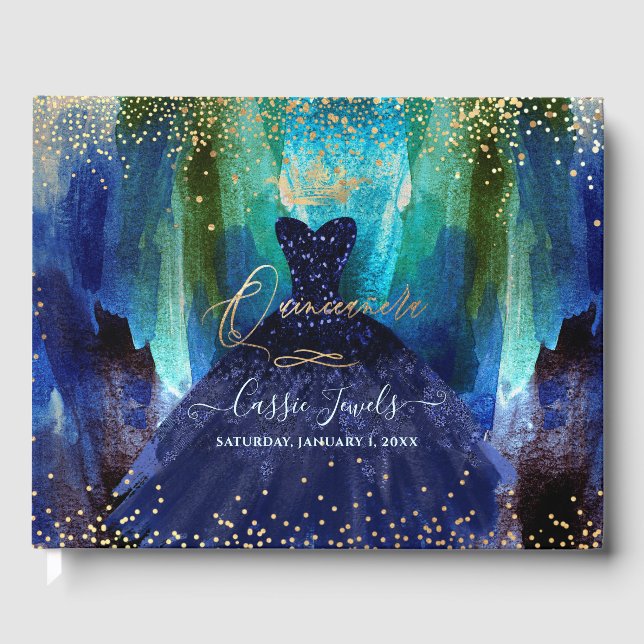 Libro De Visitas Guiso de acuarela azul de la marina Verde azulada  (Anverso)