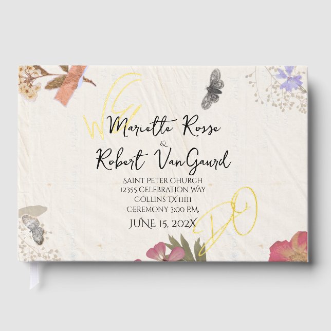 Libro De Visitas HACEMOS Flores Presionadas Shabby Boda de Moda Jar (Anverso)