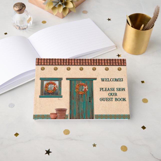 Libro De Visitas Hacienda de Adobe del Suroeste Personalizada  (Anverso Abierto)