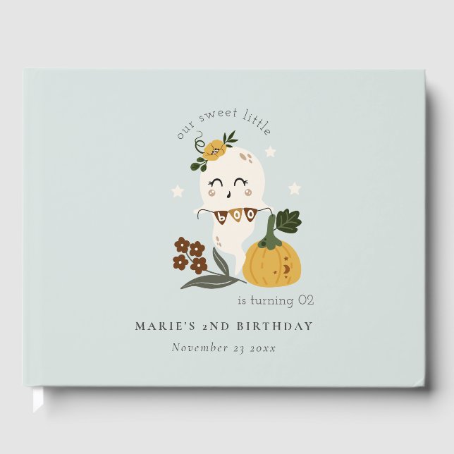 Libro De Visitas Halloween Blue Ghost Little Boo Any Age Birday (Anverso)