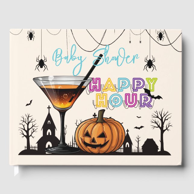 Libro De Visitas Halloween Happy Hour Pumpkin Cocktail Baby Shower (Anverso)