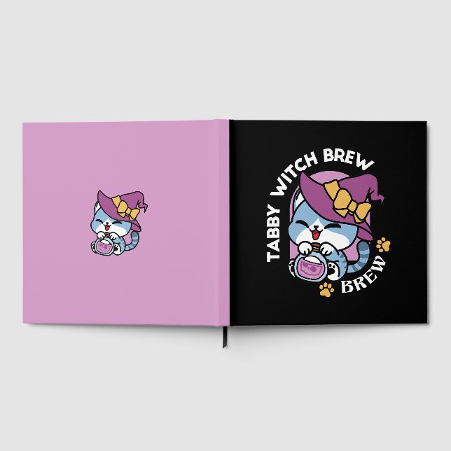 Libro De Visitas Halloween Tabby Cat – Witch Hat & Potion Art (Lleno)