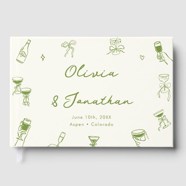 Libro De Visitas Hand Drawn Green Wedding (Anverso)