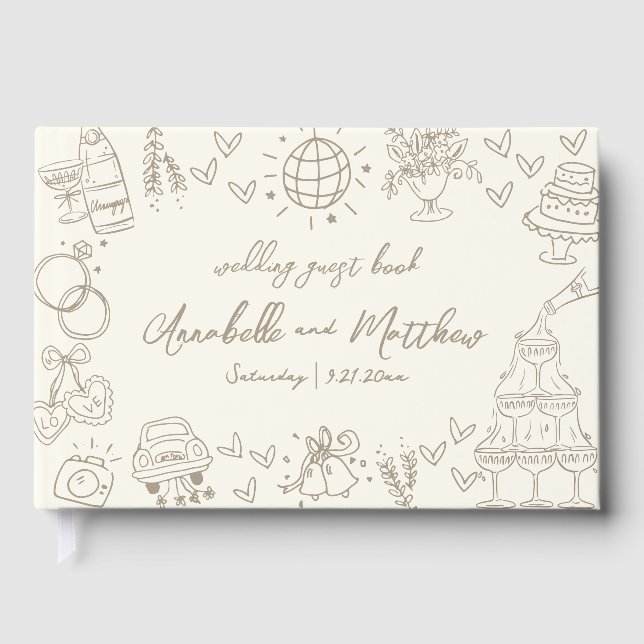 Libro De Visitas Hand Drawn Vintage Whimsical Wedding (Anverso)
