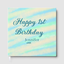 Libro De Visitas Happy 1st birthday kids baby blue green pastel ret
