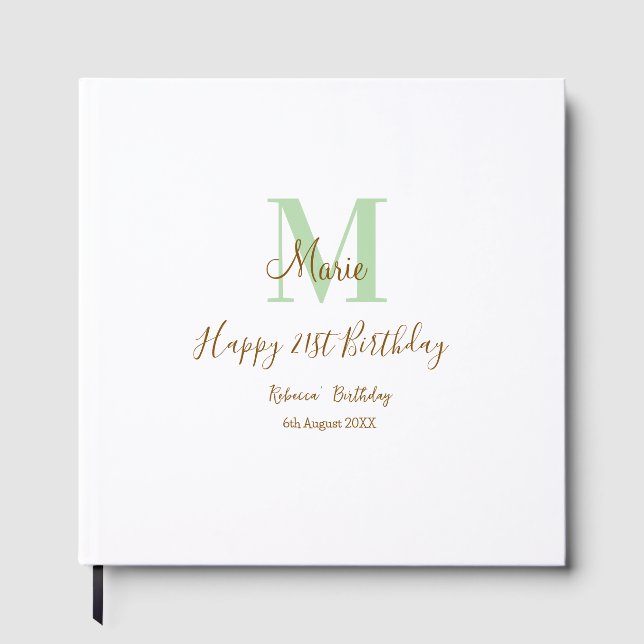 Libro De Visitas Happy 21st Birthday green add name monogram brown  (Anverso)