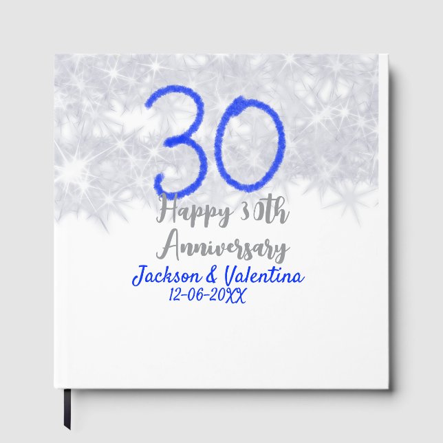 Libro De Visitas Happy 30th wedding anniversary silver blue glitter (Anverso)