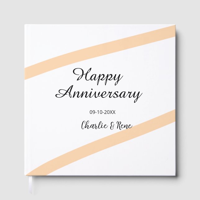 Libro De Visitas Happy wedding anniversary orange pastel lines name (Anverso)