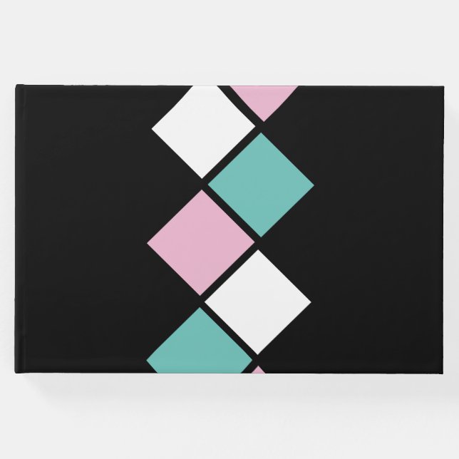 Libro De Visitas Harlequin Guest Book (Negro, Aqua y Rosa) (Anverso)