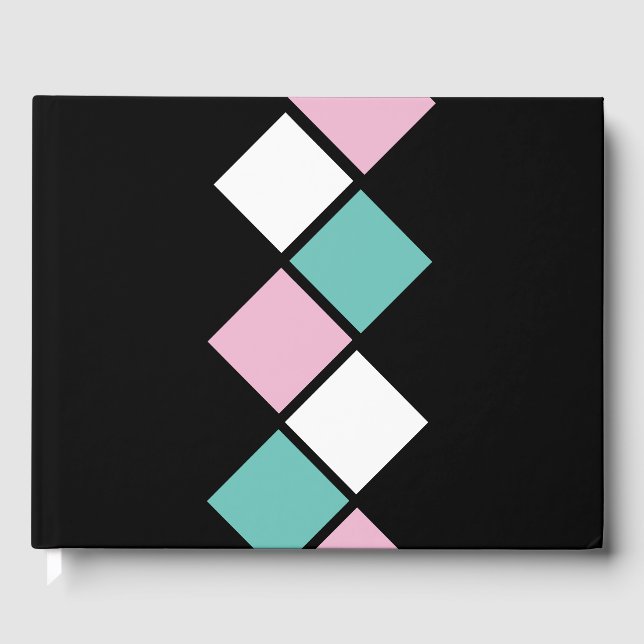 Libro De Visitas Harlequin Guest Book (Negro, Aqua y Rosa) (Anverso)