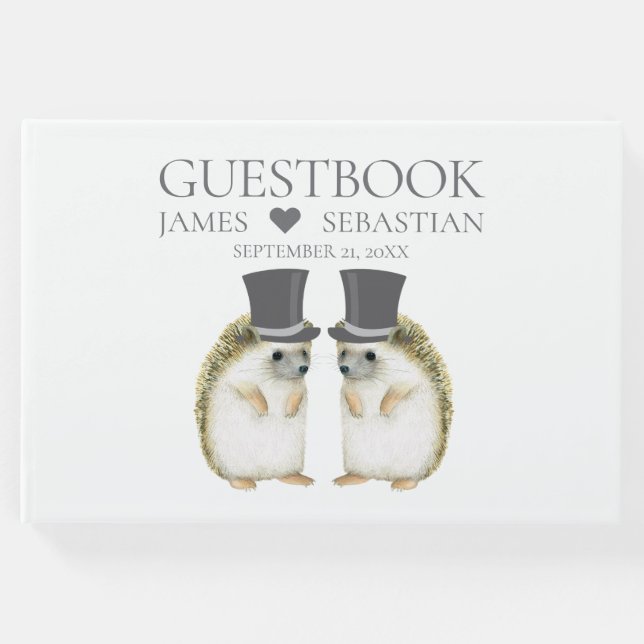 Libro De Visitas Hedgehog Grooms Cute Boda de la pareja gay (Anverso)