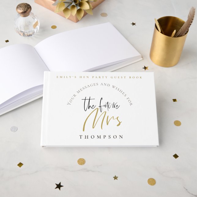 Libro De Visitas Hen Fiesta Future Mrs Name Black Gold Script (Anverso Abierto)