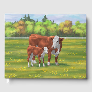 Libro De Visitas Hereford Vaca y ternera en la pastelería de verano