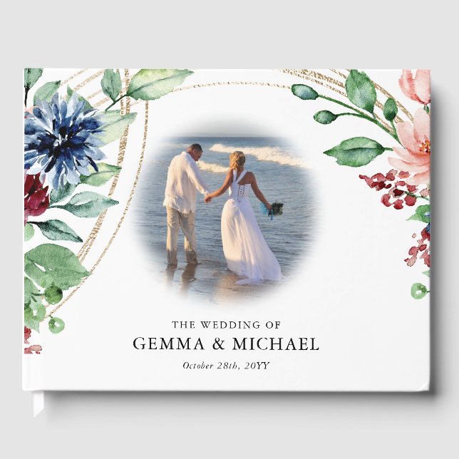 Libro De Visitas Hermosa acuarela Floral y Boda de vegetación (Anverso)