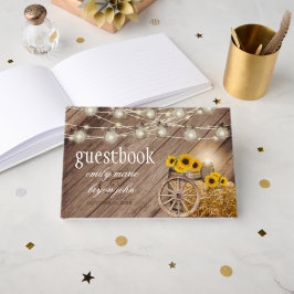 Libro De Visitas Hermosa barrica de madera rústica con girasoles